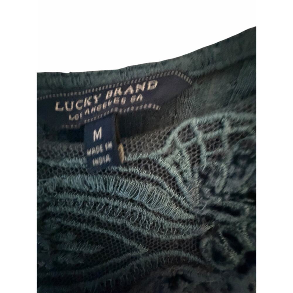Lucky Brand Women’s Medium Teal Embroidered Lace Velvet Boho Long Sleeve Top - Picture 5 of 5